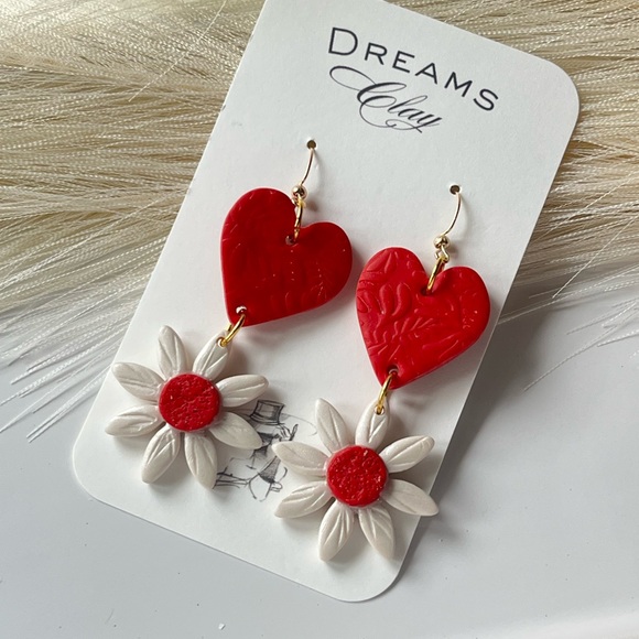 Jewelry - Handmade Polymer Clay Earrings - Neutral Pastel Floral Print
